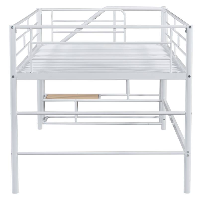 Roomfitters Twin Size Mid Loft Bed Frame with Storage Staircase and Sturdy Metal Construction