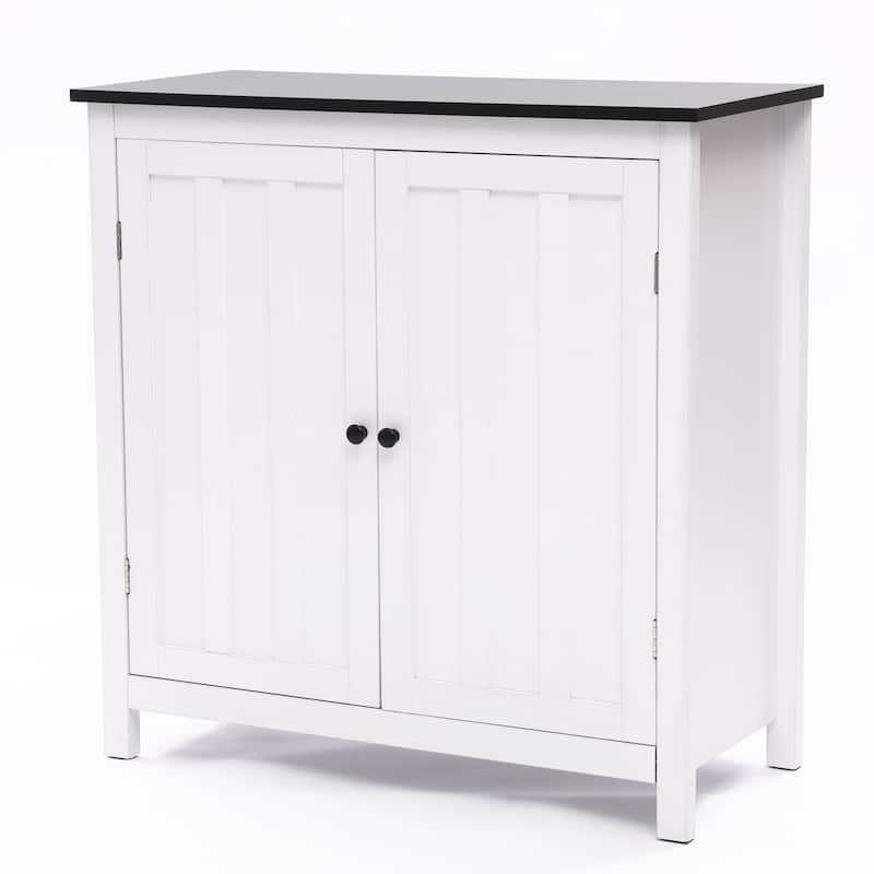 White MDF Wood 2-Door Bathroom Storage Cabinet with an Adjustable Shelf - 32.3" H x 31.5" W x 14.6" D