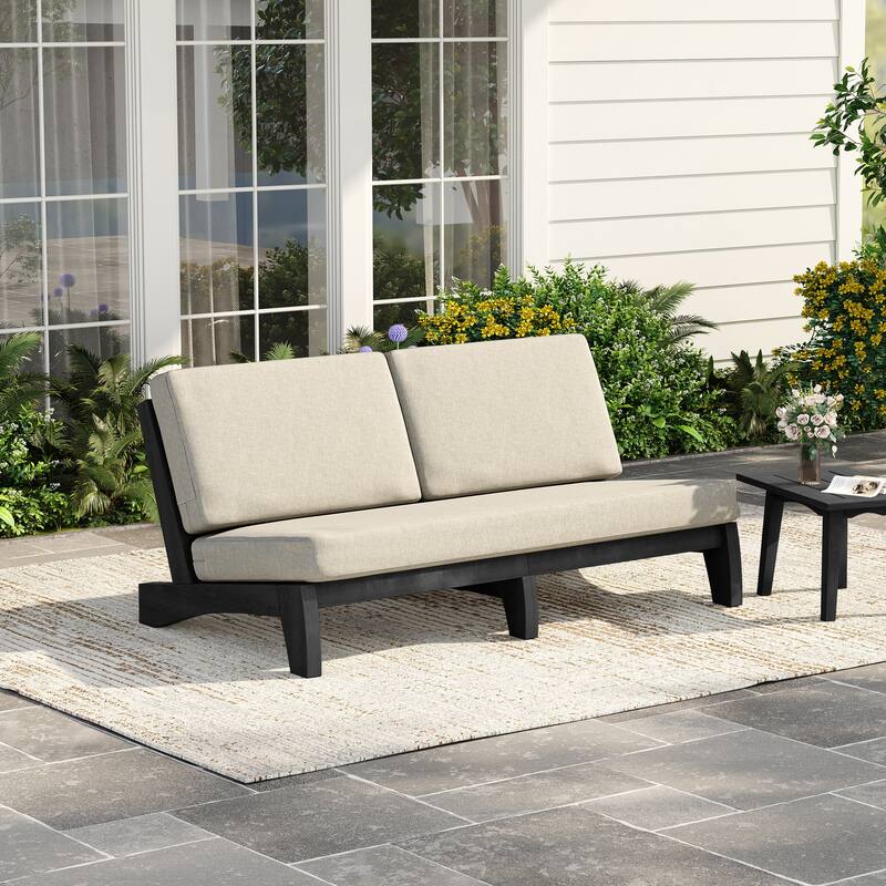 3 Seat Wood 64" W Outdoor Patio Sofa with Cushion