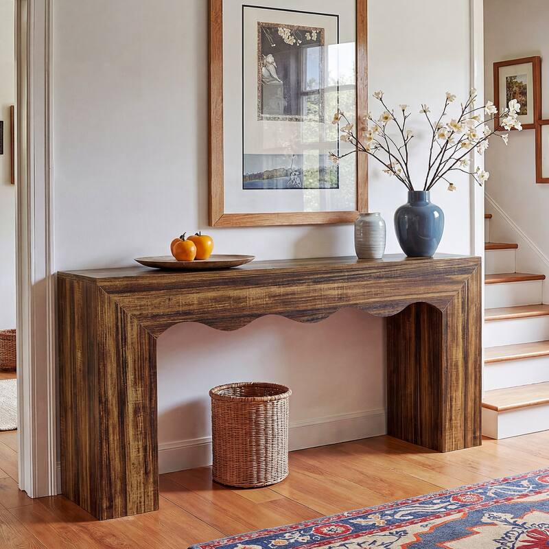 63” Farmhouse Console Table, Brown Entryway Table with Storage - 63" x 11.81" - Dark Brown