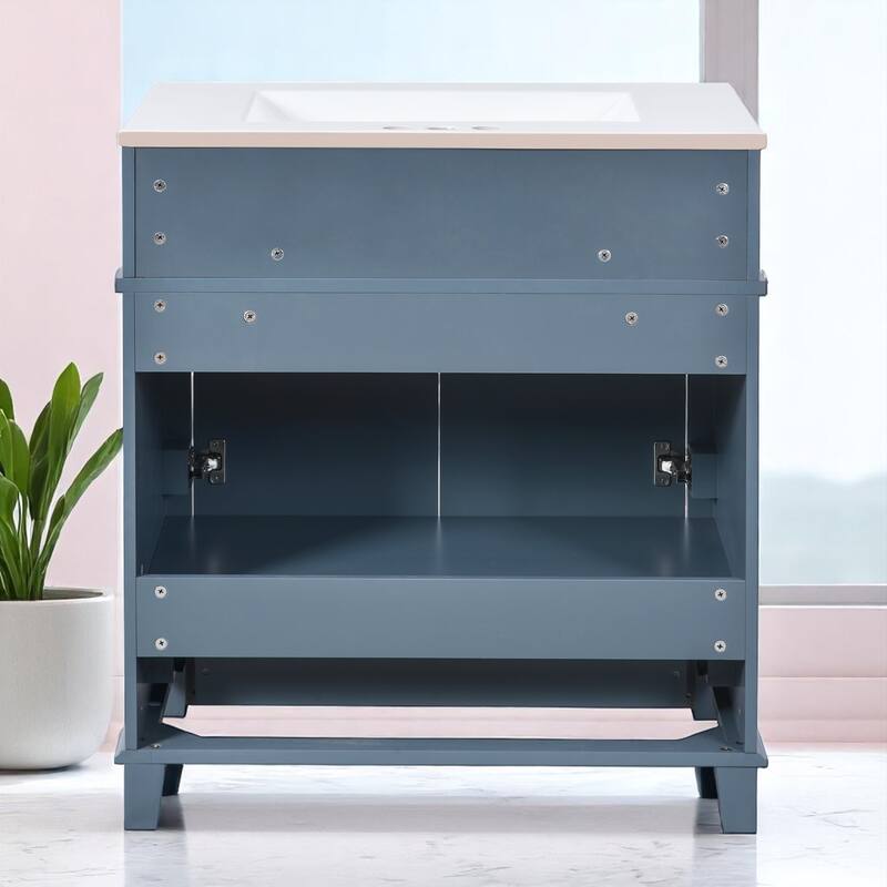 30"Bathroom Vanity with Sink - Solid Wood Frame, Ceramic Basin, Soft-Close Doors,Modern Retro Style with Drawer Storage Cabinet