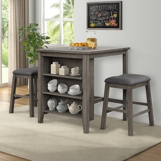 3 Piece Square Dining Table with Padded Stools, Table Set with Storage ...