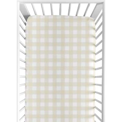 Sweet Jojo Designs Beige and White Buffalo Plaid Check Woodland Camo Collection Fitted Crib Sheet