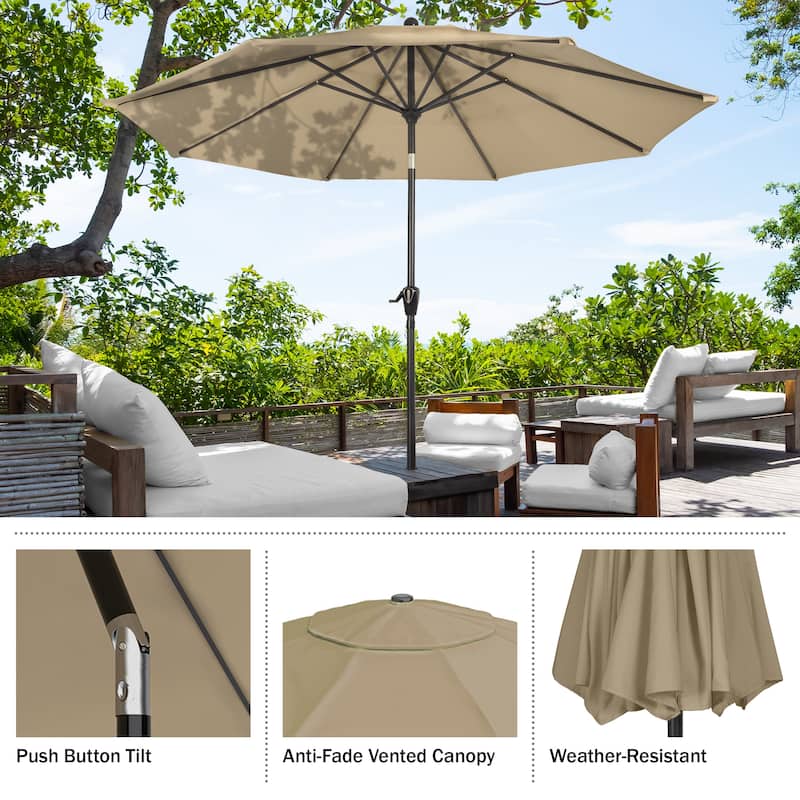 Patio Umbrella with Auto Tilt - 10FT Easy Crank Outdoor Umbrella with Vented Canopy by Pure Garden (Sand)