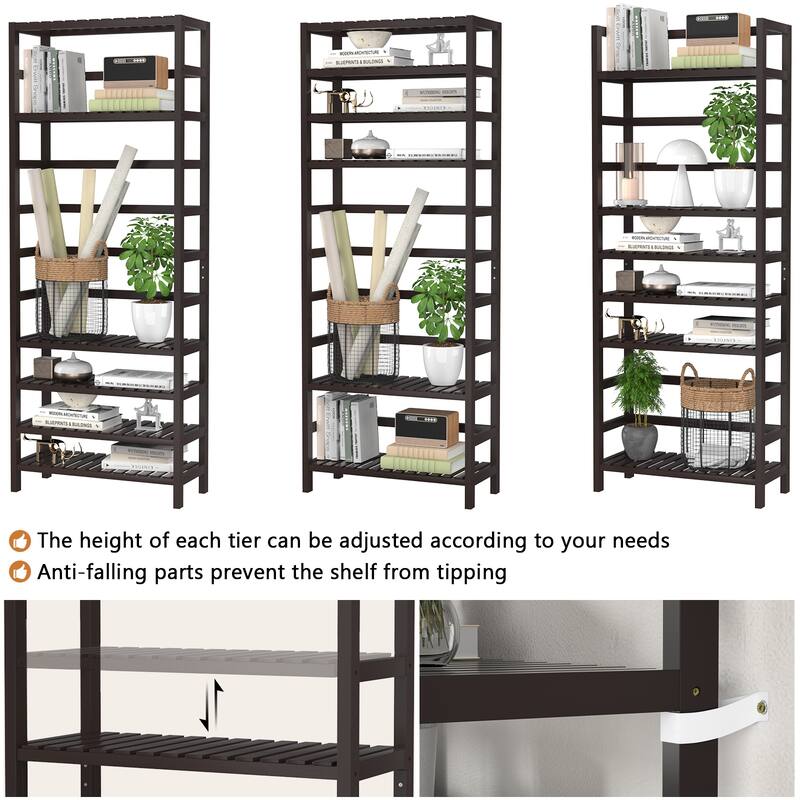 Free Standing Bamboo Bookshelf Organizer,Thick Bookcase Storage Shelving,Rust Resistance,Easy Assemble