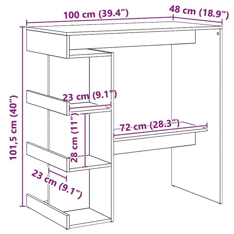 vidaXL Bar Table Artisan oak Engineered wood Medium Bar Table - 18.9 x 39.4 x 40.0 in