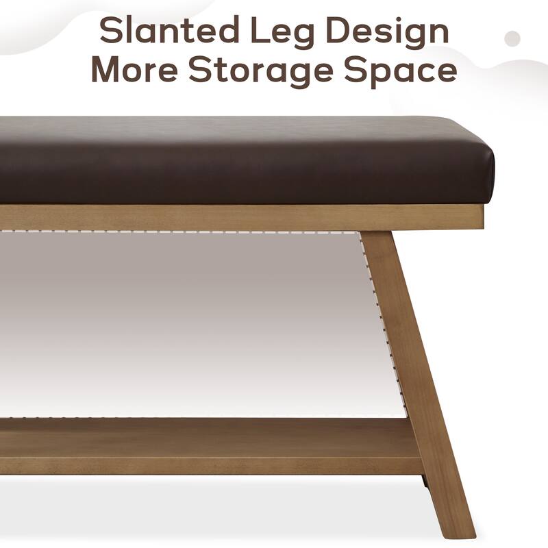 Solid Wood Shoe Bench with Cushion Entryway Shoe Bench