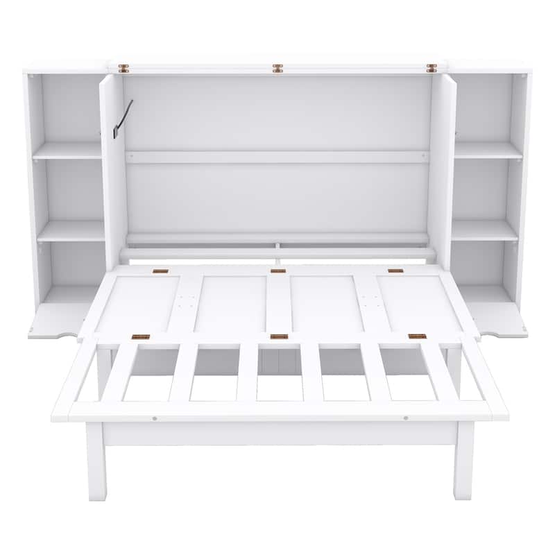 Full Size Murphy Bed with Shelves, Drawers and USB Ports