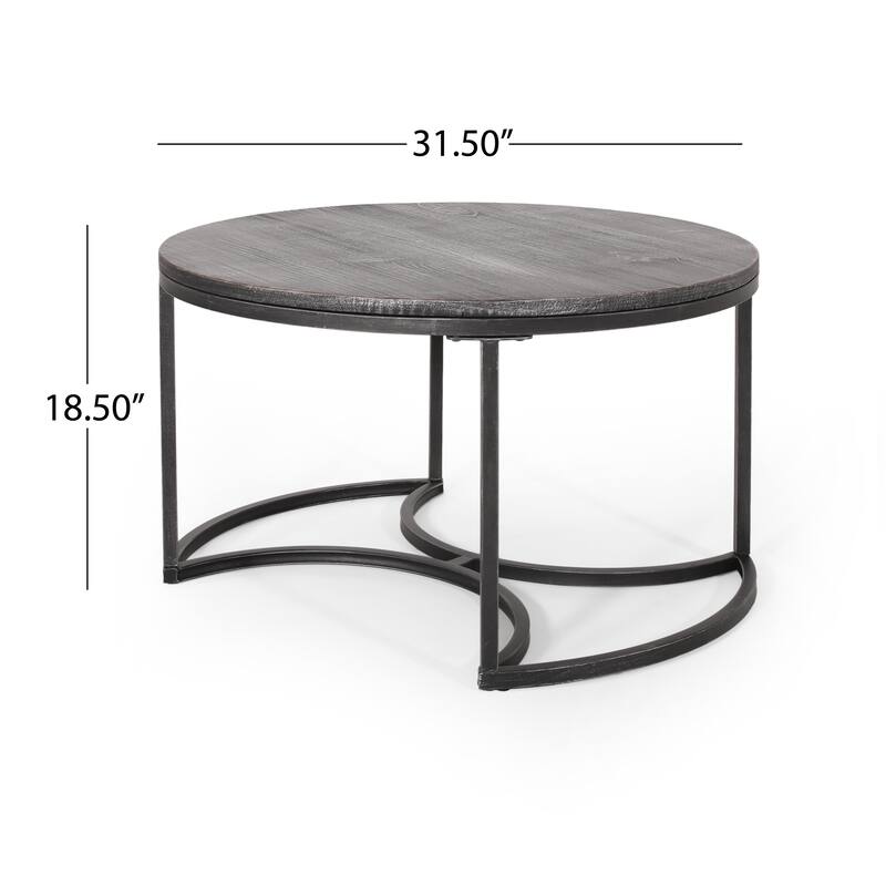 Roomfitters Modern Nesting Coffee Table Set, Rustic Wood Round Tops with Sturdy Metal Base, Space-Saving Design, Set of Three