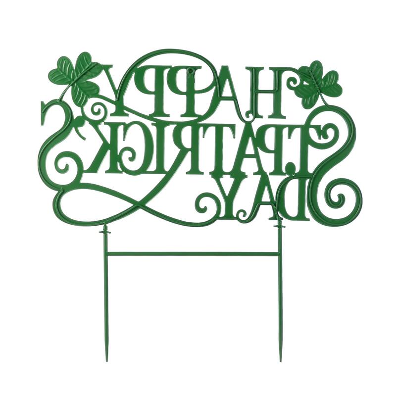 Glitzhome Happy St. Patrick's Day Metal Yard Stakes or Wall Sign