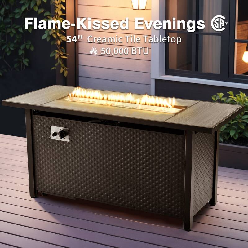 HOOOWOOO 7-piece Outdoor Wicker Rattan Patio Conversation Set with Fire Pit