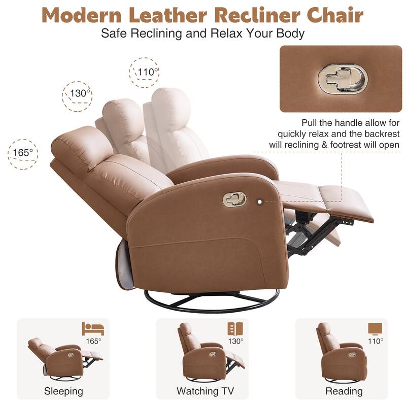 HOMYKA Modern Faux Leather Rocking Recliner with Swivel