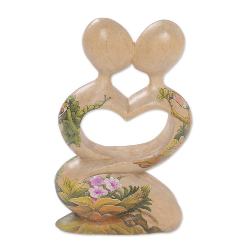 Novica Handmade Blossoming Romance Wood Statuette