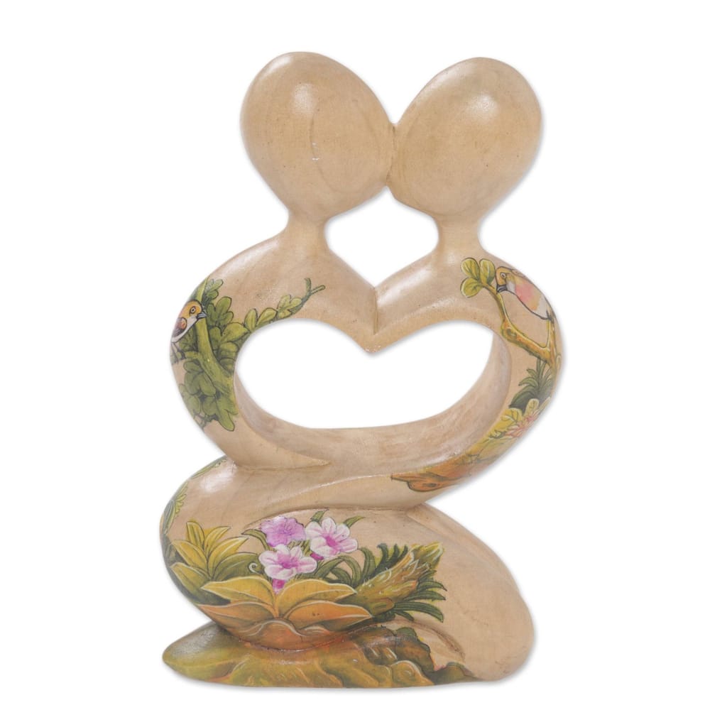 Novica Handmade Blossoming Romance Wood Statuette