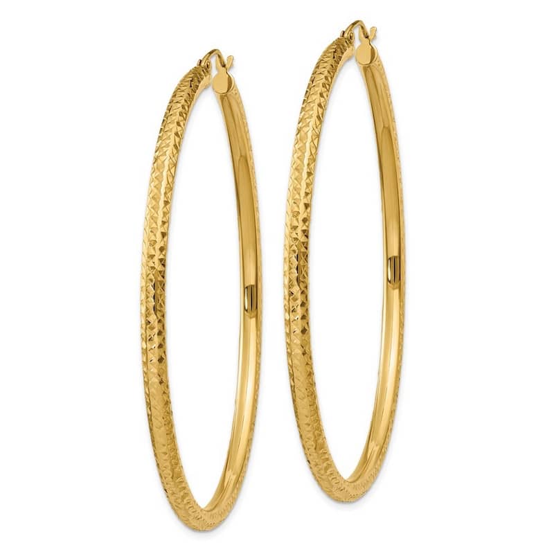 Curata 14k Yellow Gold Diamond Cut 60x3mm Round Tube Hoop Earrings