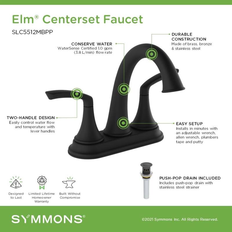 Symmons SLC5512PP Elm 1.0 GPM Centerset Bathroom Faucet with Push Pop
