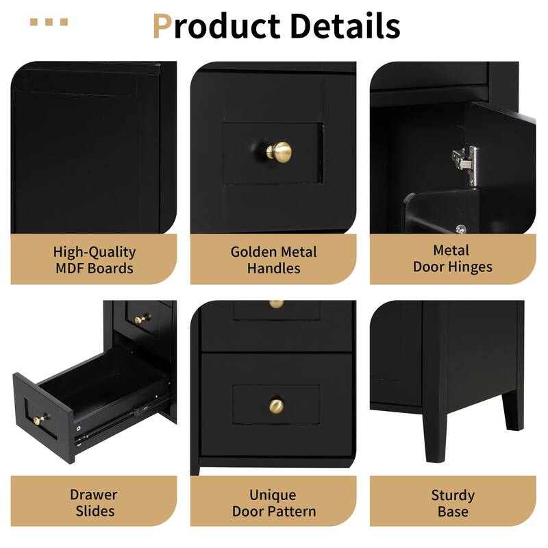 Modern Bathroom Vanity with Sink, 30-Inch Freestanding Cabinet with 3 Drawers, MDF & Rubberwood Makeup Desk