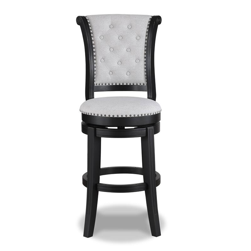 2pc Swivel Pub Stools Counter Height Chair Upholstered Seat Nailhead Trim Footrest Wooden Dining Room Furniture Black/Do