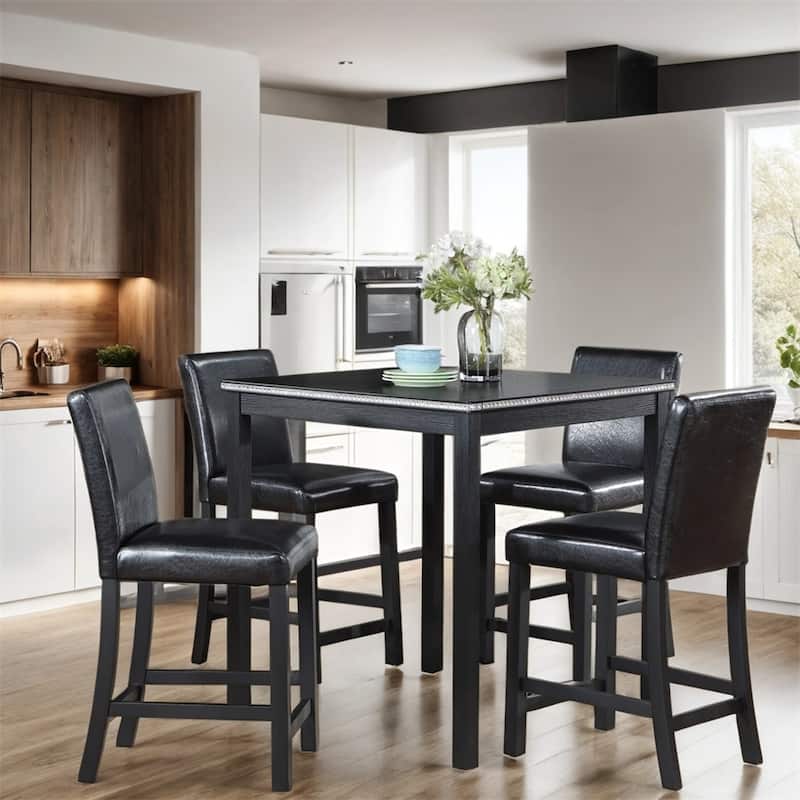5-piece Wood Dining Counter Height Table and Chair Set - Black