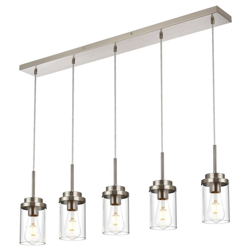 5 Lights Kitchen Island Lighting Linear Chandeliers, Industrial Pendant Light Fixtures Ceiling Hanging with Clear Glass Shade