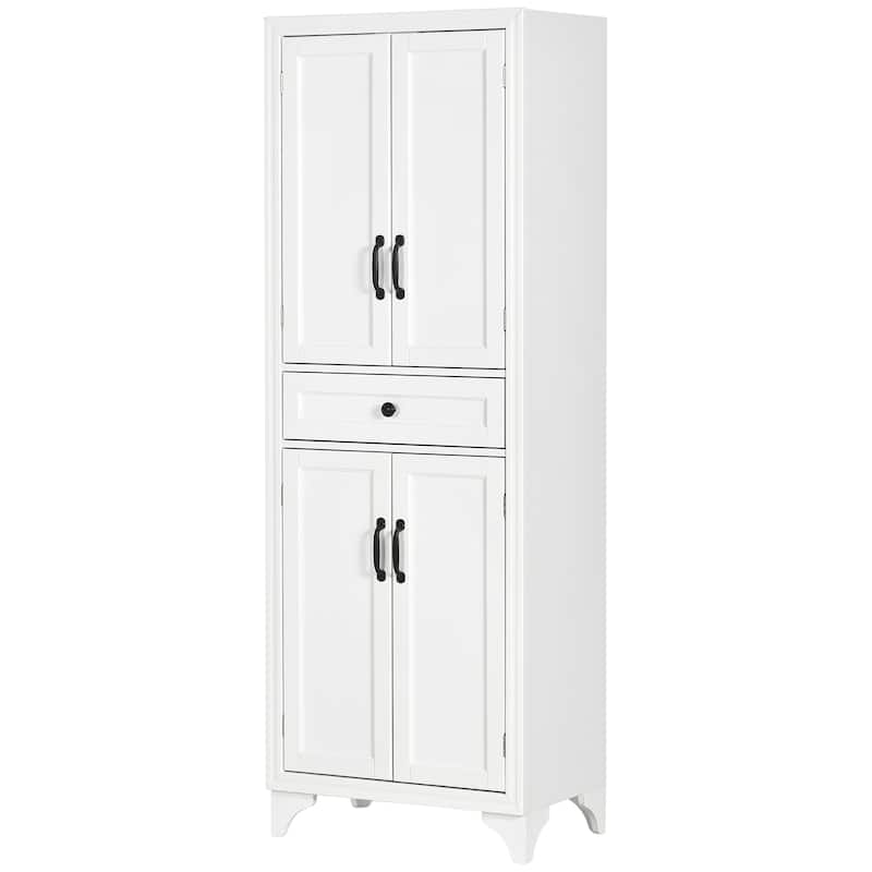 67" Tall Freestanding Kitchen Pantry Cabinet, 4-Door Storage Cabinet with Drawer and Adjustable Shelves for Dining Room, White