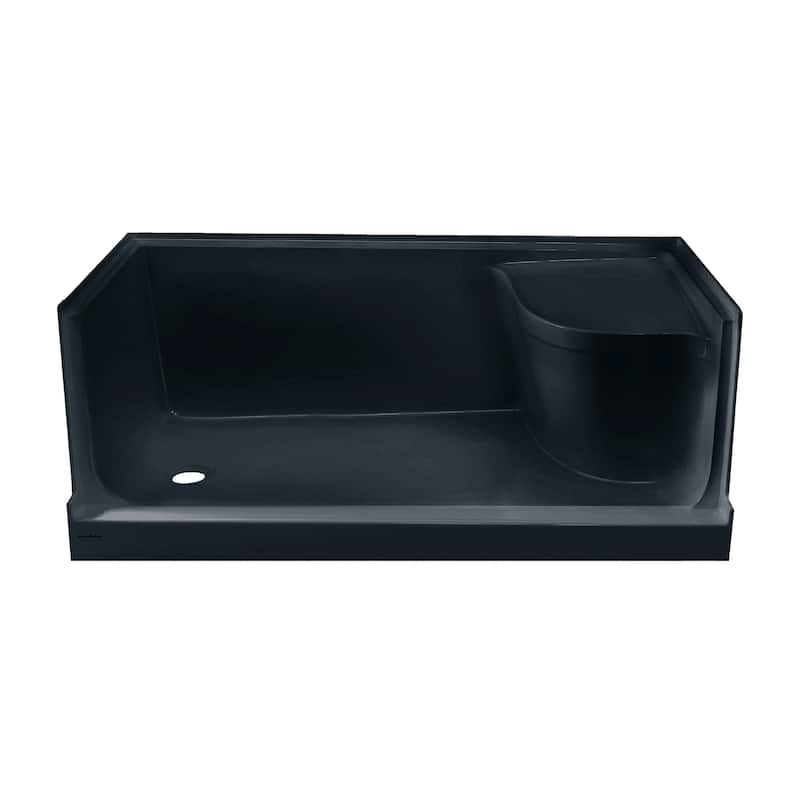 Aquatique 60" X 32" Left Drain, Shower Base In Matte Black - 59.75" x 32" x 23.25"