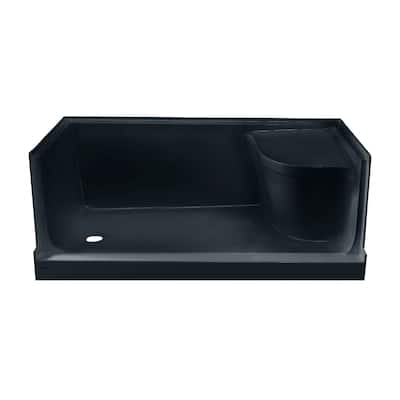 Aquatique 60" X 32" Left Drain, Shower Base In Matte Black - 59.75" x 32" x 23.25"