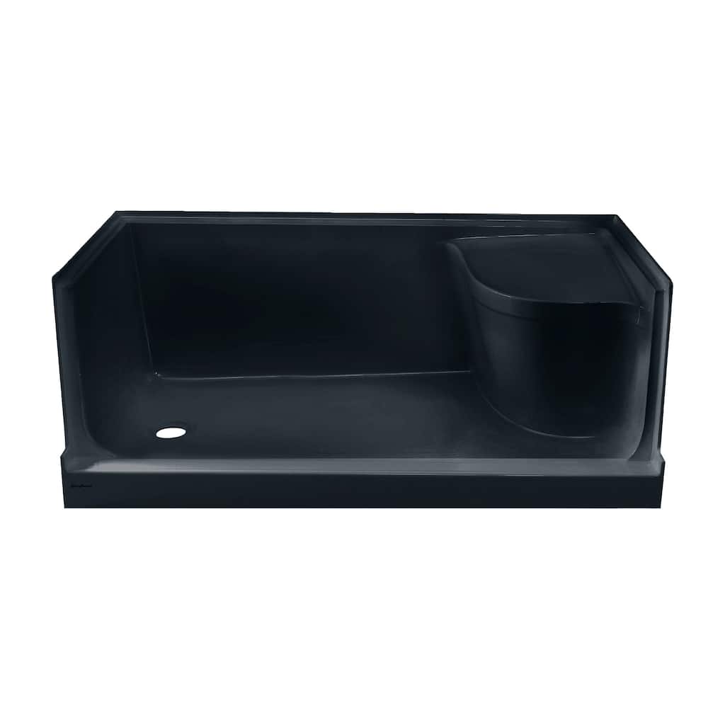 Aquatique 60" X 32" Left Drain, Shower Base In Matte Black - 59.75" x 32" x 23.25"
