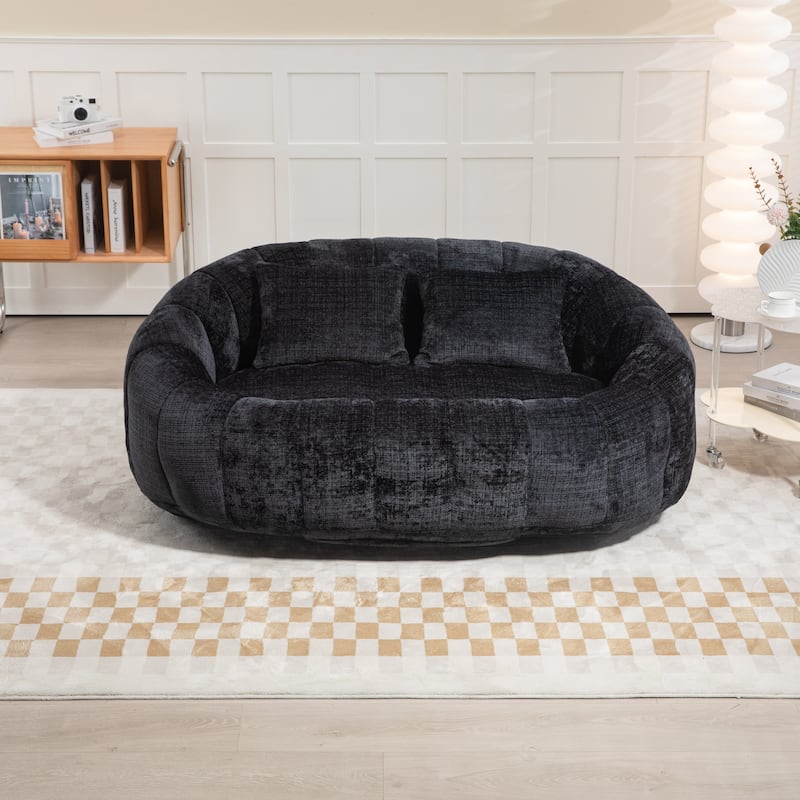 Modern Chenille 2-Seater Bean Bag Chair with 2 Pillows