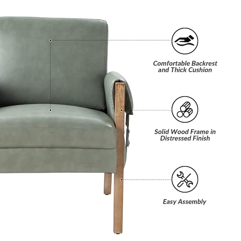 Olivia Farmhouse Faux Leather Accent Chair with Solid Wood Legs By HULALAHOME