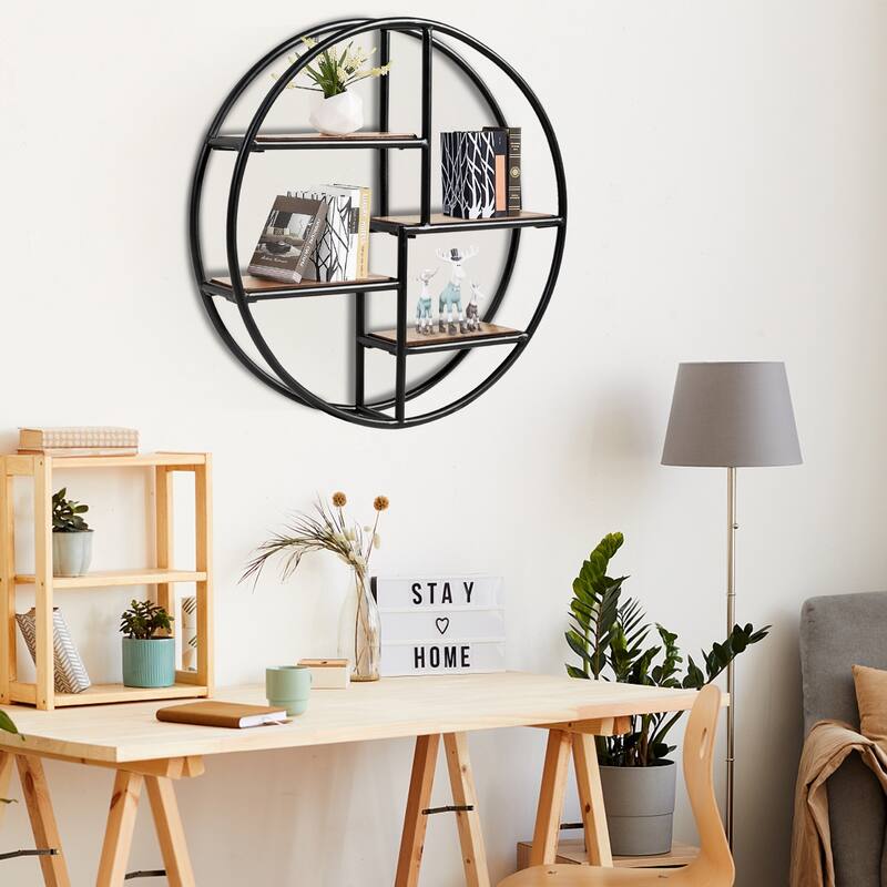Modern Circular 4-Tier Wall Shelf for Office and Home Decor Storage - 22" x 22" x 4.5" - 22" x 22" x 4.5" - Black