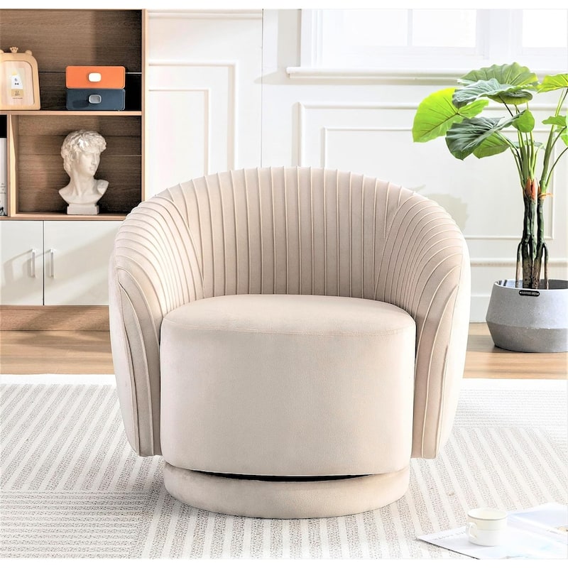 US Pride Furniture Contemporary Velvet Swivel Barrel Chair with 360° Spin Capability Round Accent One-Seater Sofa