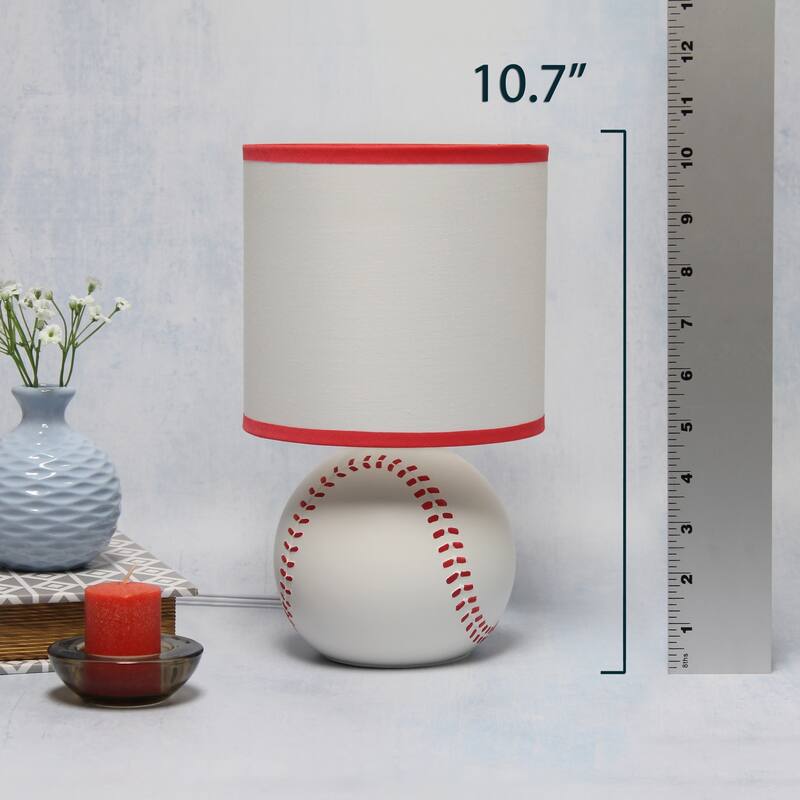 10.7 in. White and Red Finish Baseball Base Table Lamp with White Shade, Sturdy Table Lamp for Living Rooms and Bedrooms