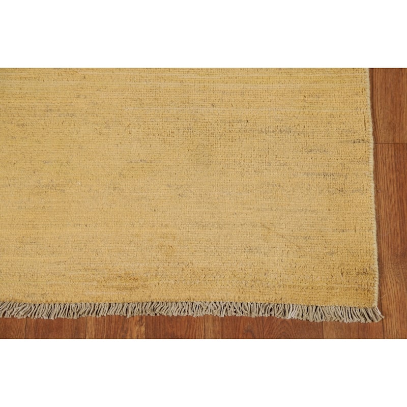 Yellow Modern Gabbeh Runner Rug Hand-Knotted Wool Carpet - 2'7"x 9'6"