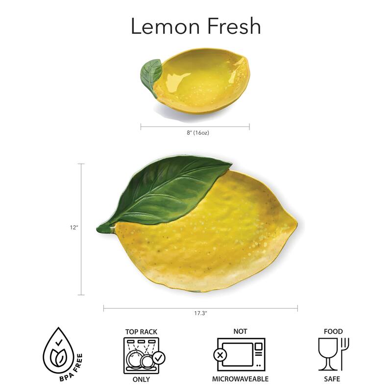 Abode Homewares by TarHong Lemon Fresh Figural Bowl, 8" x 2"/ 16 oz. Set of 6