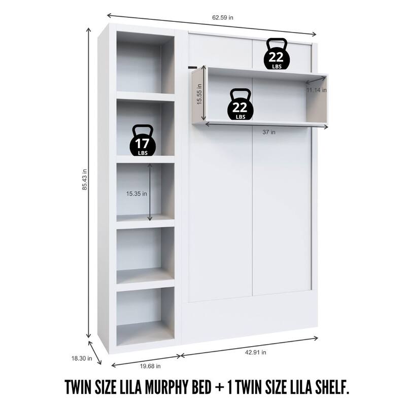 Easy-Lift Twin Murphy Wall Bed in with Bookshelf