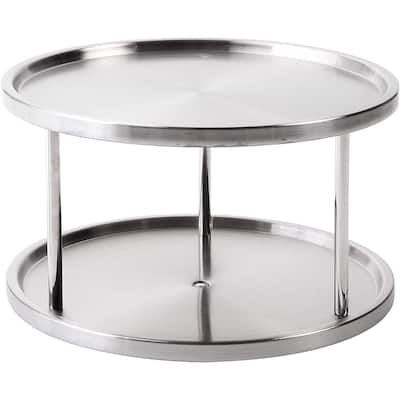 Jiallo Stainless Steel Two-Tier Turntable, Pantry Cabinet Organizer, Spice Rack