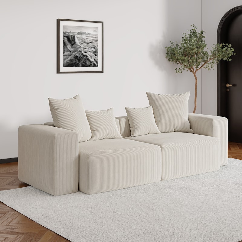 Oversized Corduroy Upholstery Modular Sofa No Assembly - Beige
