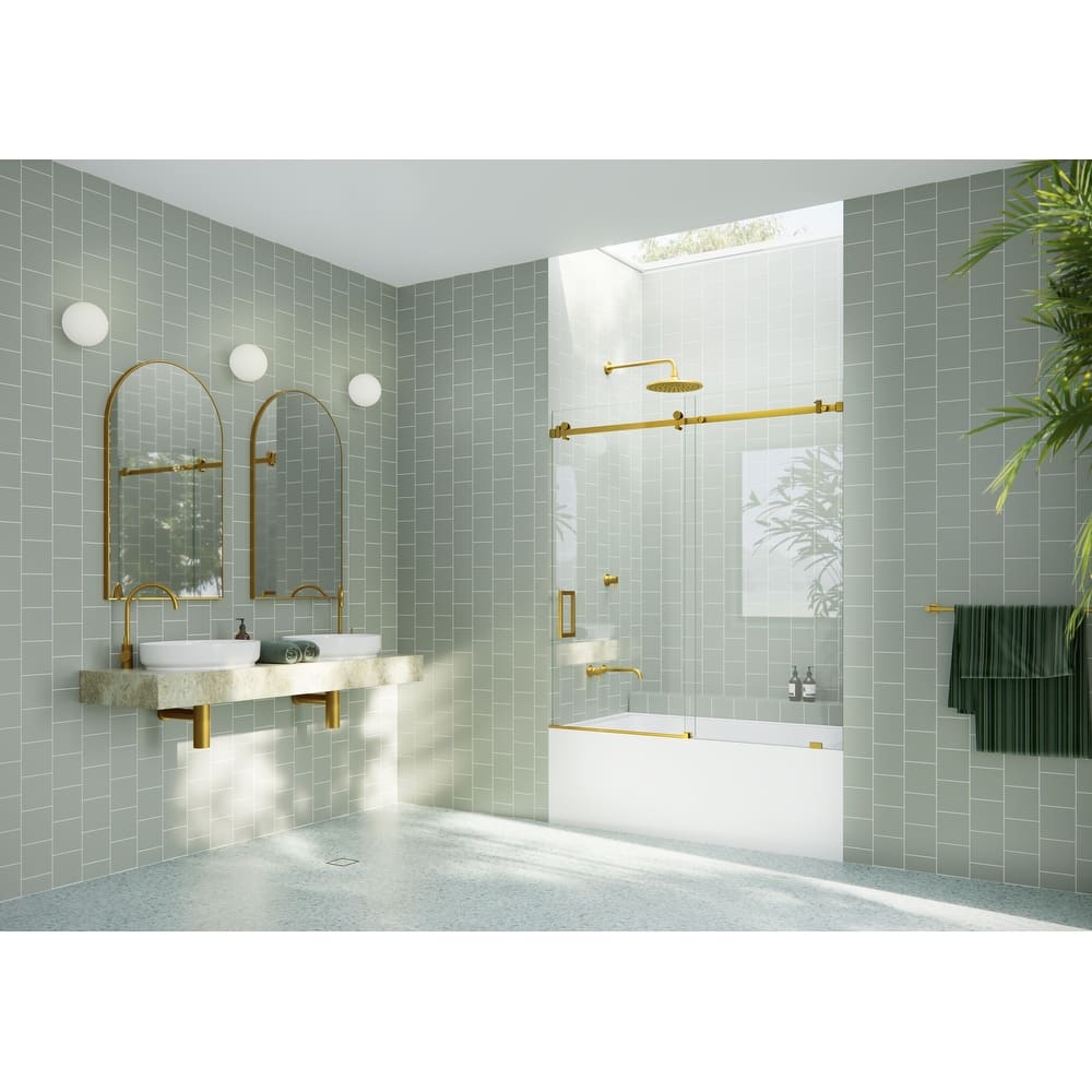 Glass Warehouse 52 in. - 56 in. x 60in. Frameless Bath Tub Sliding Shower Door with Square Hardware