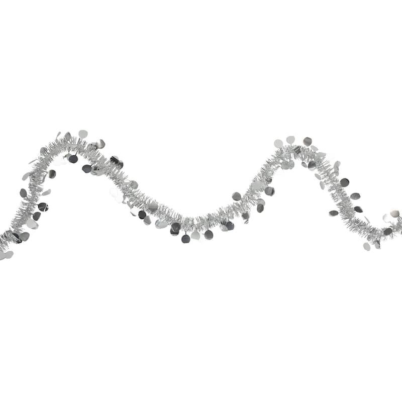 50' x 1.5" Tinsel Christmas Garland with Polka Dots - Unlit - Silver