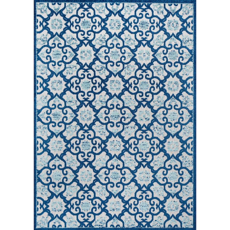 JONATHAN Y Crisantemo Tile Trellis High-Low Indoor/Outdoor Area Rug - 8 X 10 - Light Gray/Blue