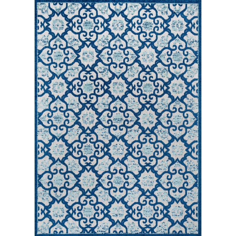 JONATHAN Y Crisantemo Tile Trellis High-Low Indoor/Outdoor Area Rug - 3 X 5 - Light Gray/Blue