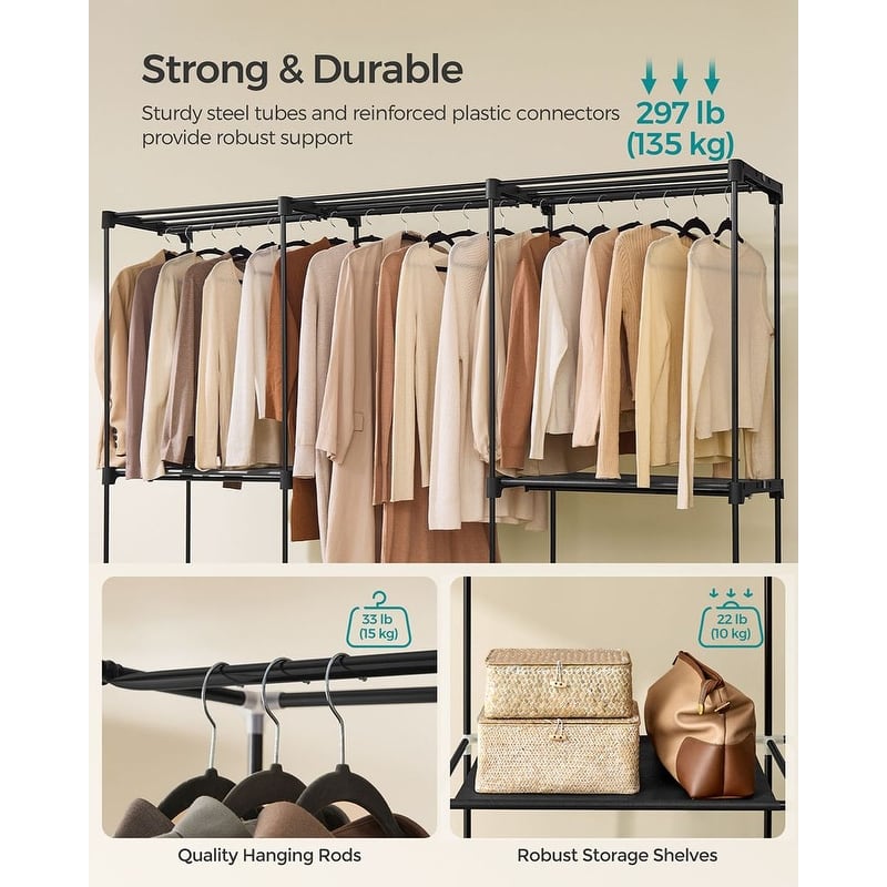 Freestanding Closet Organizer with Adjustable Shelves, Dual Hanging Rods and Storage Drawers