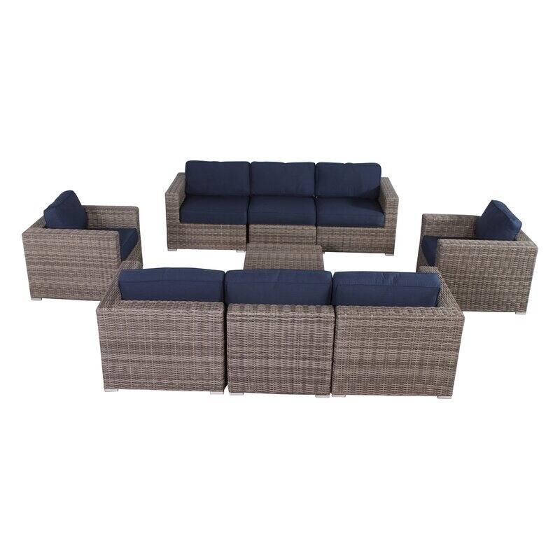 LSI Antibes Grey Wicker Sunbrella 9-piece Sofa Club Set