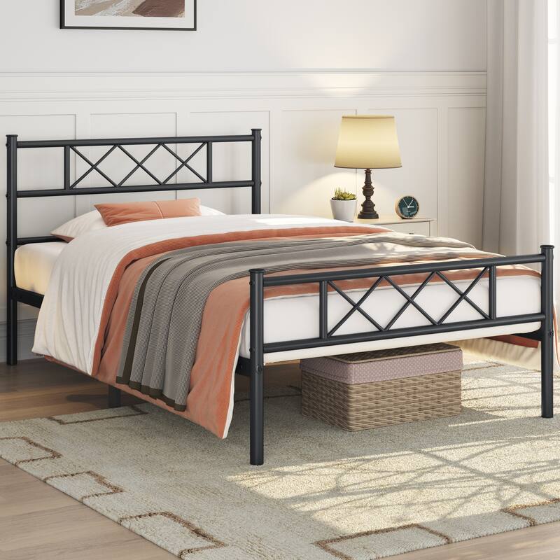 Yaheetech Simple Metal Bed Frame Bed Base, Black, Twin Size - Black - Twin