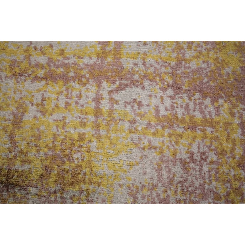 Contemporary Indian Area Rug Handmade Abstract Yellow Wool Carpet - 5'0" x 7'11"