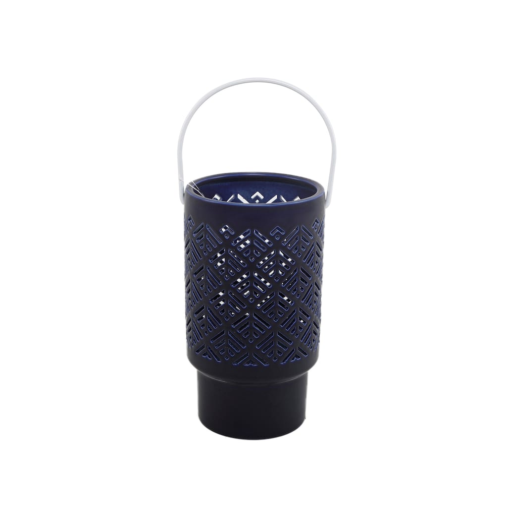 8In Led Herringbone Ceramic Lantern