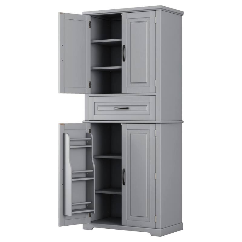Freestanding Kitchen Pantry Storage Cabinet with Doors and Adjustable Shelf, Tall Storage Cupboard with Large Drawer