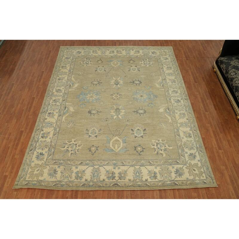 Vegetable Dye Wool Oushak Turkish Large Rug, Floral Geometric Carpet - 14' 10'' X 11' 9''