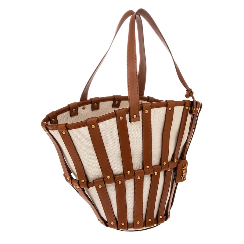 Saint Laurent Beatrix Panier in Canvas and Smooth Leather